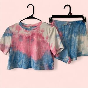 SHEIN Teen Girls Large 12/13 2 Piece Tie Dye Shorts Set Casual Summer Outfit